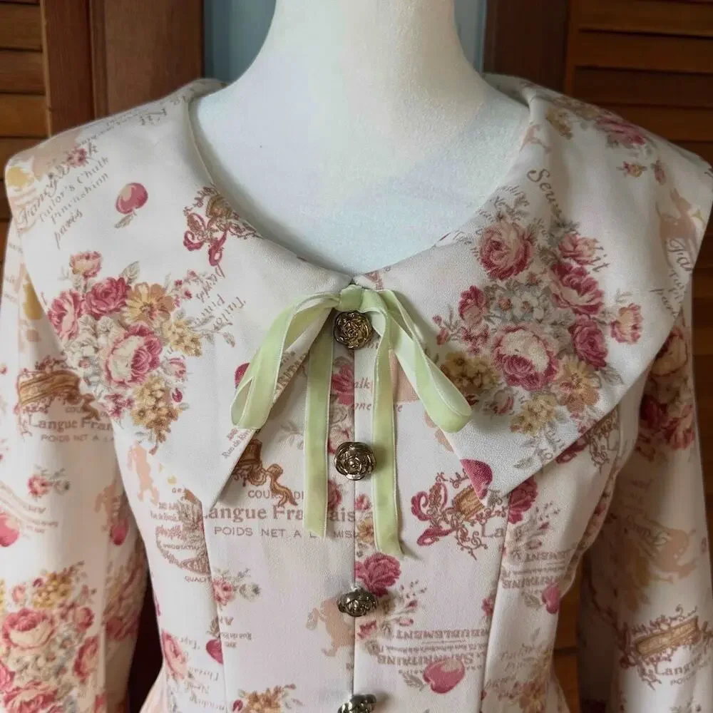 Liz Lisa J-fashion Gyaru Himekaji Victorian Rose Ivory Lace-Up Back Dress XS - Picture 3 of 11